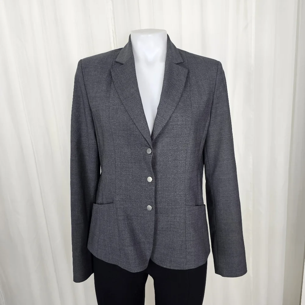 Elie Tahari snap button two-tone gray wool blazer size 8 - Picture 4 of 14
